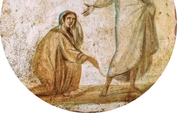 Fresk przedstawiający Jezusa  uzdrawiającego kobietę.  Rzym, katakumby św. Marcelina,  III wiek. / ANDRÉ HELD / BEW