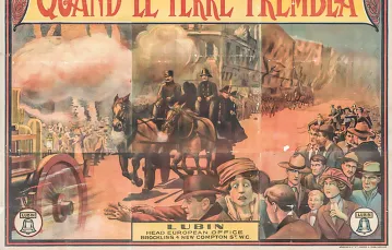 Plakat do wyświetlanego podczas europejskiego tournée filmu „When the Earth Trembled” (1913). /  / WIKIPEDIA