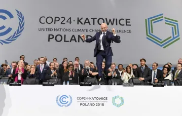 Zakończenie COP24, na pierwszym planie Michał Kurtyka. Katowice, 15 grudzień 2018 r. / /  FOT JANEK SKARZYNSKI/AFP/East News