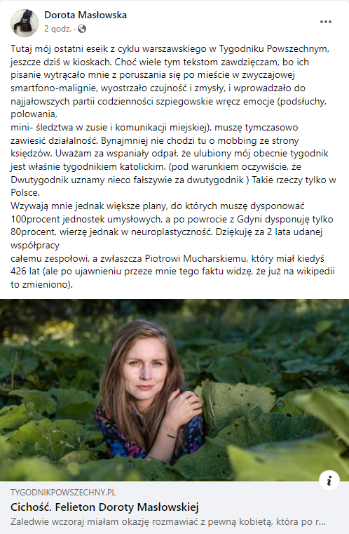 Wpis Doroty Masłowskiej z 20 września 2022 roku