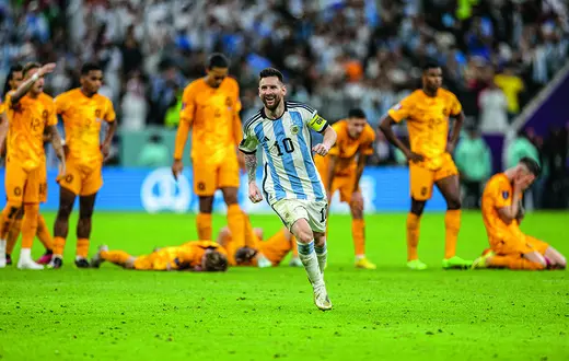 Lionel Messi po zwycięstwie Argentyny nad Holandią. Katar, 9 grudnia 2022 r. / fot. Simon M Bruty / Getty Images / 