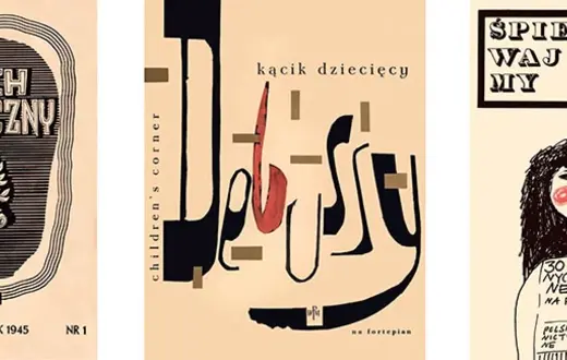 Pierwszy numer „Ruchu Muzycznego” (1945) i okładki PWM: Andrzej Darowski (1963); Janusz Bruchnalski (1967) / 