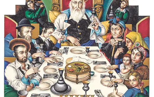 Artur Szyk „Rodzina przy sederowej wieczerzy”, 1936 r. / Fot. The Magnes Collection of Jewish Art and Life
