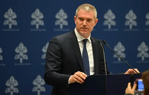 Matteo Bruni, rzecznik prasowy Watykanu / Fot. Filippo Monteforte / AFP / East News