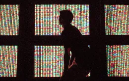 Wystawa w American Museum of Natural History w Nowym Jorku z okazji 50. rocznicy publikacji w "Nature" artykułu Jamesa Watsona i Francisa Cricka opisującego podwójną helisę DNA, Nowy Jork, sierpień 2001 r. // fot. Mario Tama / Getty Images