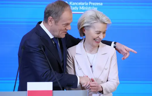 Szefowa Komisji Europejskiej Ursula von der Leyen i premier Donald Tusk, Warszawa, 23 lutego 2024 r. // Fot. Wojciech Olkuśnik / East News