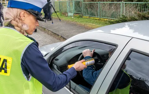 Kontrola stanu trzeźwości kierowców na drodze krajowej nr 12 w wojewodztwie lubuskim k. Żagania, marzec 2023 r. // Fot. News Lubuski / East News