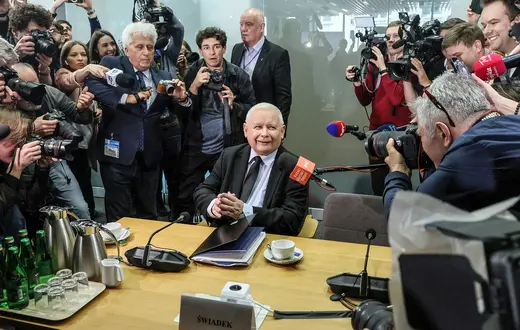 Jarosław Kaczyński przed sejmową komisją śledczą w sprawie Pegasusa, Warszawa, 15 marca 2024 r. // Fot. Wojciech Olkuśnik / East News