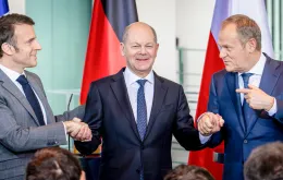 Spotkanie przywódców państw Trójkąta Weimarskiego. Emmanuel Macron, Olaf Scholz i Donald Tusk. Berlin, 15 marca 2024 r. / fot. FlashPic / ddp images / Forum