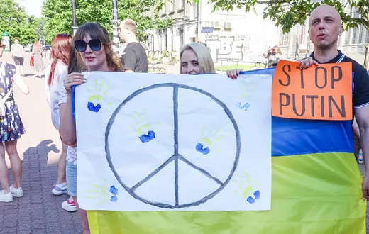 Ukraińscy uchodźcy przeciwko rosyjskiej agresji na Ukrainę. Łódź, 26 lipca 2022 r. // Fot. Piotr Kamionka / Reporter