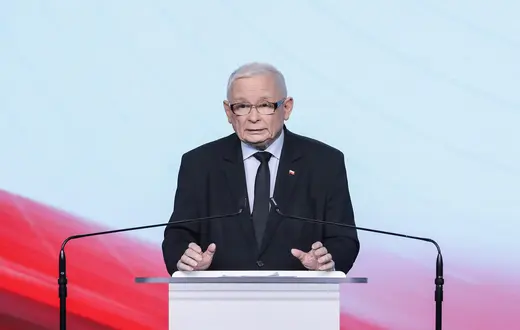 Konferencja prasowa Jarosława Kaczyńskiego po niezatwierdzenie przez PKW sprawozdania finansowego komitetu PiS z wyborów z 2023 r. mimo decyzji SN, która uwzględniła skargę Prawa i Sprawiedliwości. Warszawa, 16. grudnia 2024 r. // Tomasz Gzell / PAP