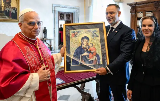 Prezydent Karol Nawrocki z małżonką podczas wizyty w Watykanie. 5 września 2025 r. // Vatican Media