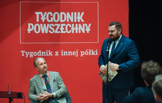 Debata „Kraków – wspólnota kultury”, organizowana przez „Tygodnik Powszechny” i Miasto Kraków. Na zdjęciu dyrektor Muzeum Narodowego w Krakowie Andrzej Szczerski oraz wiceprezydent Krakowa Łukasz Sęk. Radio Kraków, 25 września 2025 r. // Fot. Jacek Taran