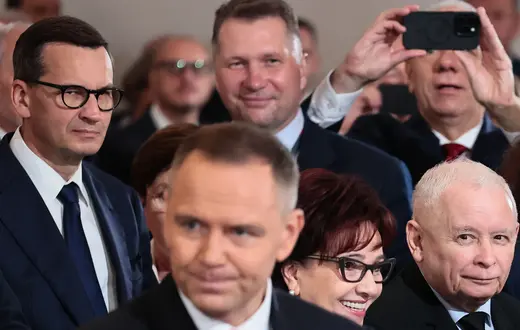 Politycy Prawa i Sprawiedliwości podczas mszy w intencji ojczyzny i prezydenta. Warszawa, 6 sierpnia 2025 r. // Fot. Anita Walczewska / East News