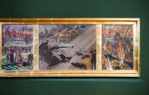 Odnaleziony na plebanii w Andrychowie tryptyk Jozefa Mehoffera "Powstanie Warszawskie", trafił do Muzeum Narodowego w Krakowie. Kraków, 13 stycznia 2026 r. // Fot. Jakub Włodek / Agencja Wyborcza.pl 
