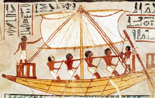 Łódź na Nilu, malowidło naścienne z czasów 18 dynastii (ok. 1567-1320 pne). Egipt, Teby, grobowiec Seenefera // Leemage / UIG / BE&W
