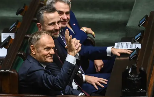  Donald Tusk, Władysław Kosiniak-Kamysz i Krzysztof Gawkowski w Sejmie. Warszawa, 17 grudnia 2025 r. // Fot. Piotr Nowak / PAP