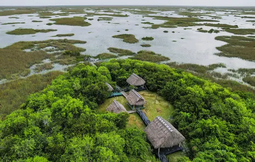 Wioska na bagnach Everglades w rezerwacie Indian Miccosukee na Florydzie. Rice Island, lipiec 2024 r. // Fot. Rebecca Blackwell / AP / East News