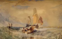 Obraz Williama Turnera „Now for the Painter (Rope) – Passengers Going on Board” z 1827 r. Wybuch wulkanu Tambora i towarzyszące mu zjawiska atmosferyczne wpłynęły na styl tego artysty. / THE PRINT COLLECTOR / EAST NEWS