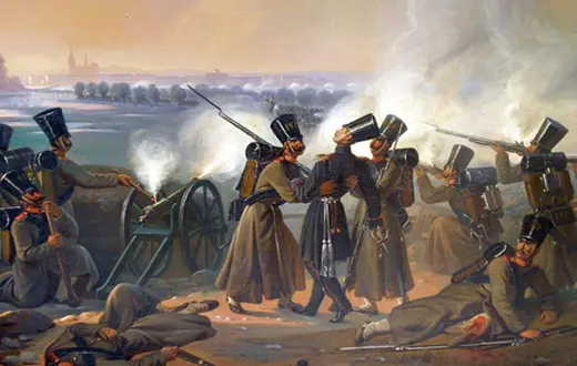 Bitwa pod Tykocinem na obrazie Ekmana: fińscy żołnierze ratują rannego porucznika / reprodukcja: Uniwersytet w Tampere / 