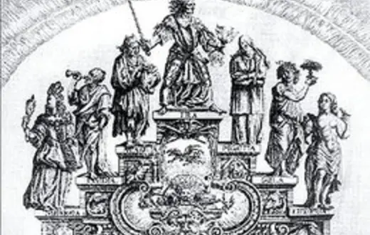 Rycina z oficyny Paula Fuersta (ok. 1635): "Siedem grzechów głównych" (trzecia z lewej - Chciwość) /