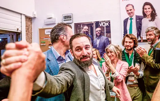 Lider Vox, Santiago Abascal, świętuje dobry wynik swojej partii w wyborach do Parlamentu Europejskiego. Madryt, 26 maja 2019 r. / FORUM