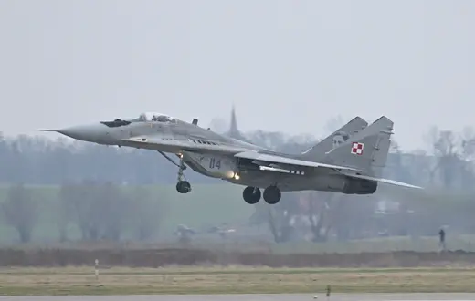 Samolot myśliwski Mig-29 w Bazie Lotnictwa Taktycznego w Malborku, luty 2023 r. / FOT. SWIDERSKI/REPORTER / 