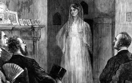 Rysunek z 1874 r. przedstawiający seans spirytystyczny w Filadelfii i ukazanie się ducha zmarłej dwa lata wcześniej Katie Morgan /fot. Bettmann/Corbis / 