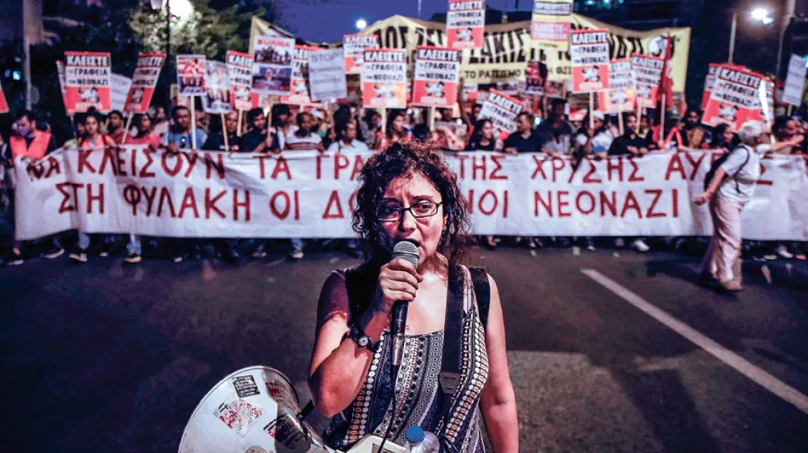 Marsz przeciw faszystom, w czwartą rocznicę zabójstwa Pavlosa Fyssasa, Ateny, wrzesień 2017 r. / ALKIS KONSTANTINIDIS / REUTERS / FORUM