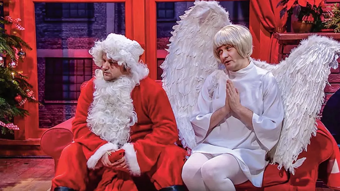 Sebastian Stankiewicz jako Mikołaj i Robert Biedroń jako anioł w czwartym odcinku SNL, grudzień 2017 r. / YOUTUBE / SNL