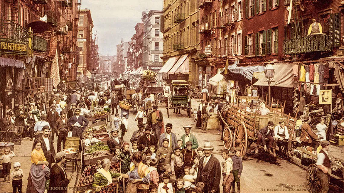 Dzielnica włoska w Nowym Jorku (Mulberry Street), ok. 1900 r. / BIBLIOTEKA KONGRESU USA