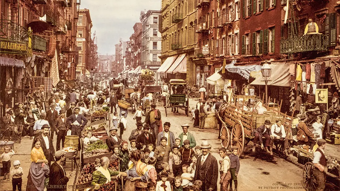 Dzielnica włoska w Nowym Jorku (Mulberry Street), ok. 1900 r. / BIBLIOTEKA KONGRESU USA