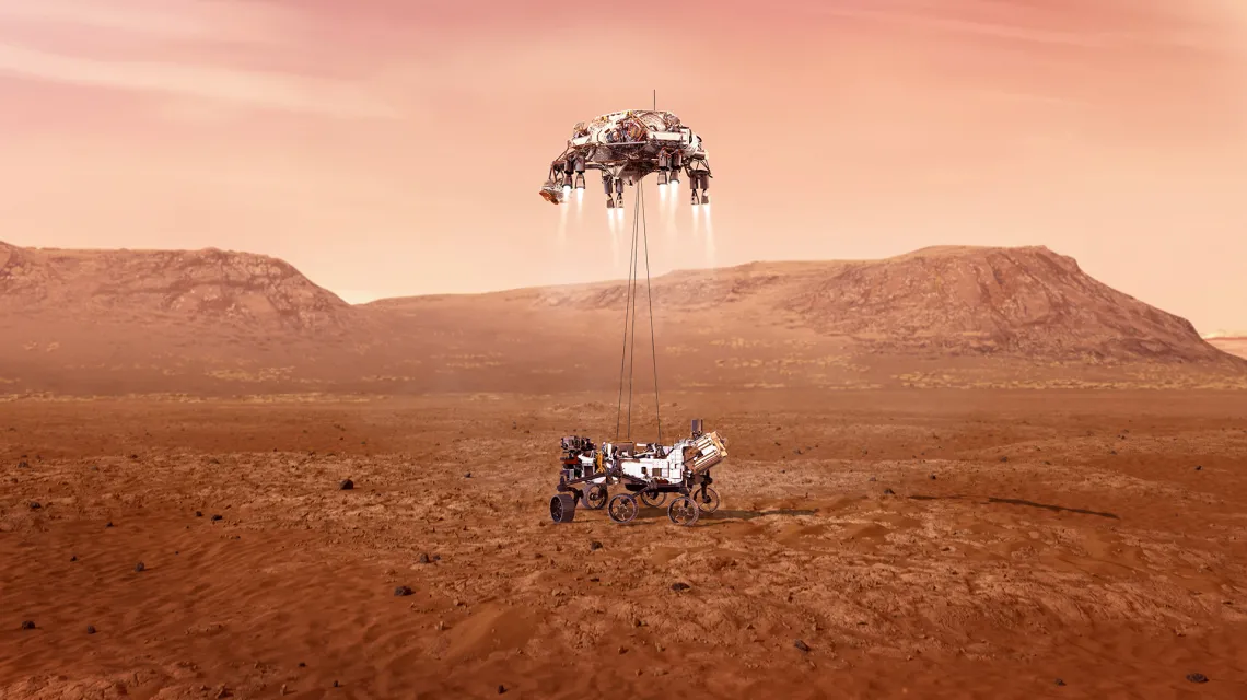Symulacja lądowania na Marsie łazika Perseverance. Fot. NASA / 