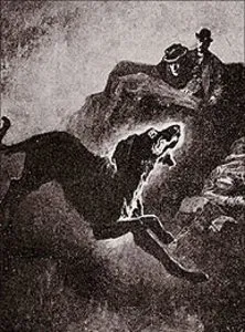 „Nie mogłem się oprzeć sile zamglonej, bagnistej i ponurej scenerii »Psa Baskerville’ów« Arthura Conan Doyle’a”. (Ilustracja Sidneya Pageta do „Psa Baskerville’ów”, „The Strand Magazine”, 1902) / 