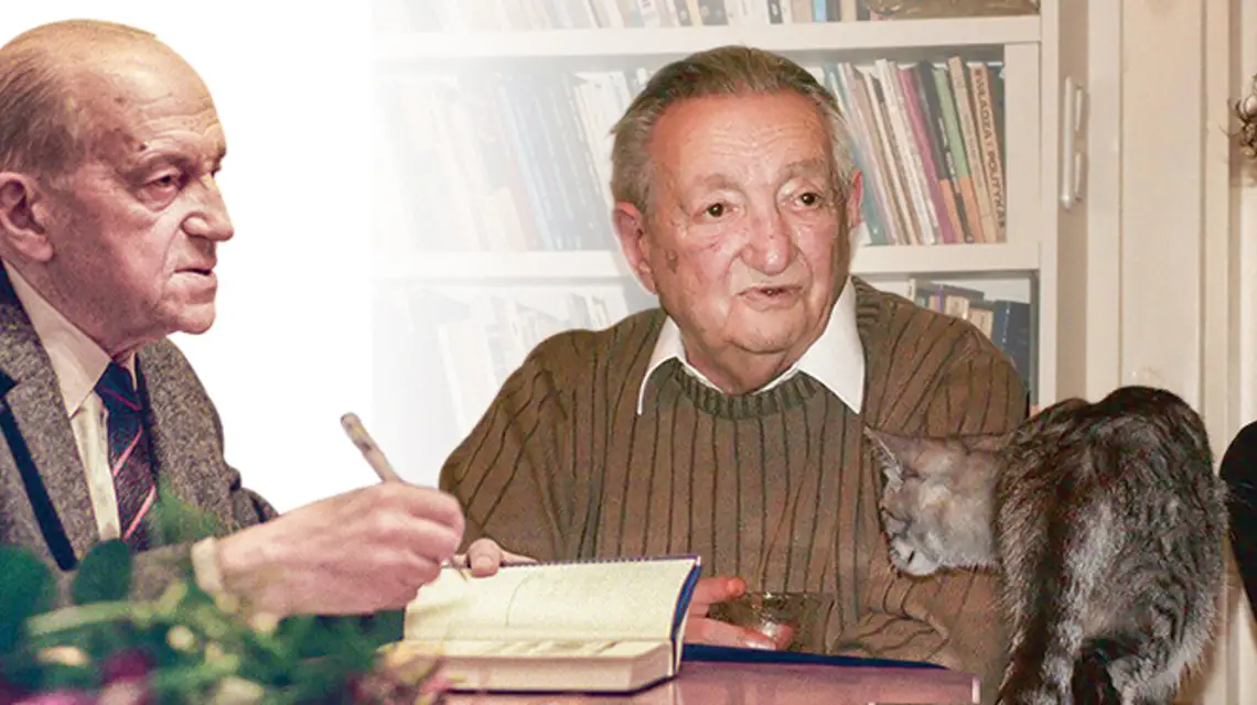 Od lewej: Władysław Kopaliński (Warszawa, grudzień 1998 r.), Marek Edelman i Joanna Szczęsna (Warszawa, kwiecień 2005 r.). / WOJCIECH DUSZENKO / AGENCJA WYBORCZA.PL // ARCHIWUM JOANNY SZCZĘSNEJ // MONTAŻ TP-ONLINE