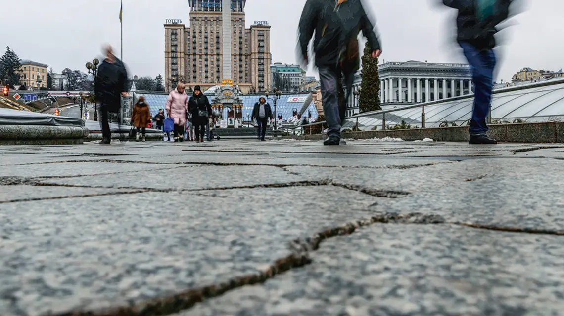 Plac Niepodległości w Kijowie. Ukraina, 16 lutego 2022 r. // CARLOS BARRIA / Reuters / Forum / 