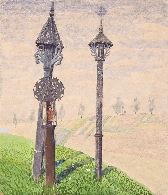 M.K. Čiurlionis, „Krzyże przydrożne na Żmudzi”, 1909, tempera na papierze / 