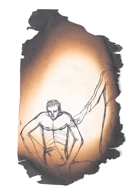 Szkic tuszem, nadpalony podczas pożaru w studiu artysty, 1993 r. / Fot. Bartosz Górka / MUZEUM SZTUKI W ŁODZI