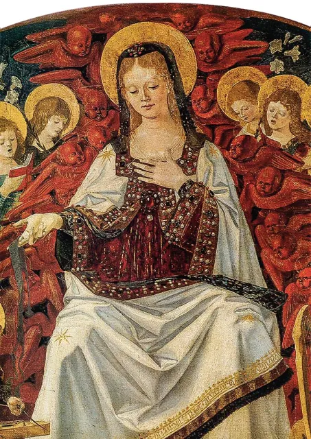 Bartolomeo della Gatta, „Matka Boża Wniebowzięta darowuje pas Świętemu Tomaszowi” (detal), tempera na desce, ok. 1475 r. / Fot. Domena publiczna
