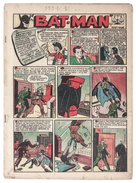 Pierwszy „Batman” autorstwa  Boba Kane’a i Billa Fingera, 1939 r. /  / DOMENA PUBLICZNA
