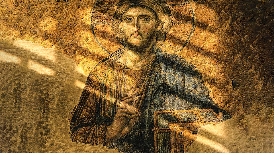 Detal twarzy Chrystusa, XIII-wieczna mozaika znajdująca się w Hagii Sophii w Stambule. / ALBUM / PRISMA / EAST NEWS