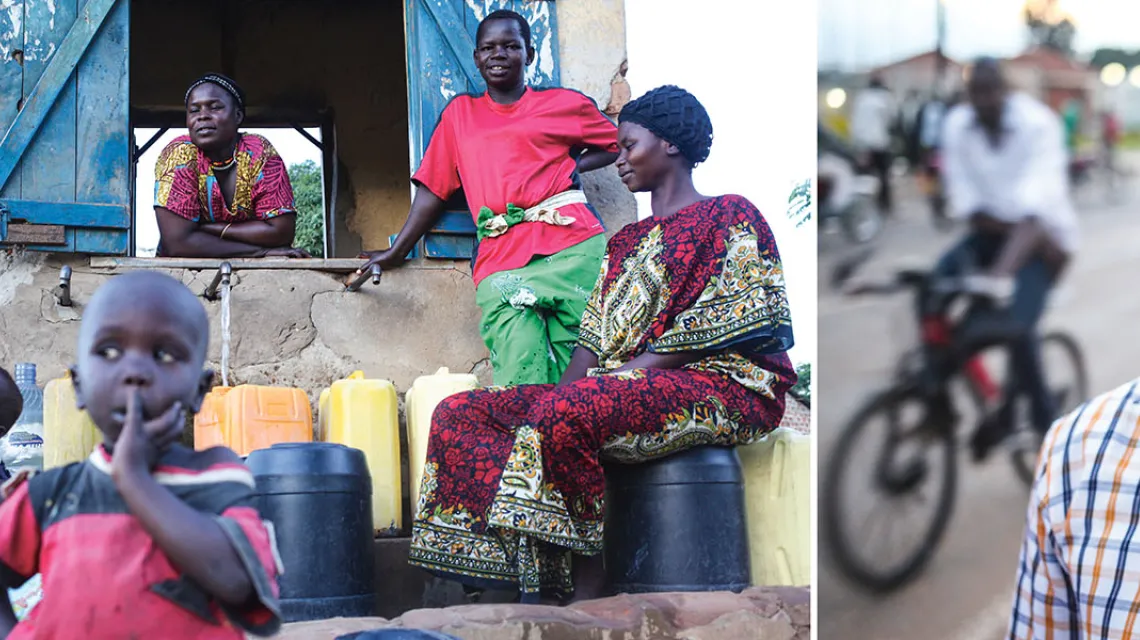Od lewej: Przed ujęciem wody w Arui, stolicy Regionu Zachodniego Nilu, Uganda. Benson Kemis Soro Lako, uchodźca i działacz polityczny z Sudanu Południowego, Arua, Uganda. / Fot. Grażyna Makara