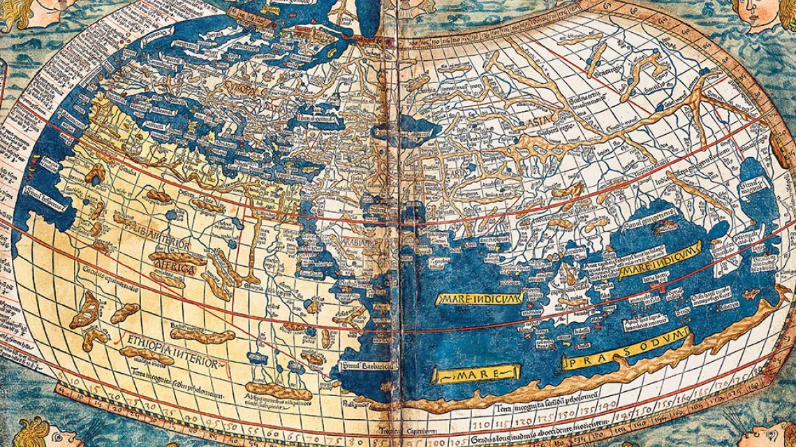 Renesansowa mapa wykorzystująca współrzędne Ptolemeusza (1482). / 