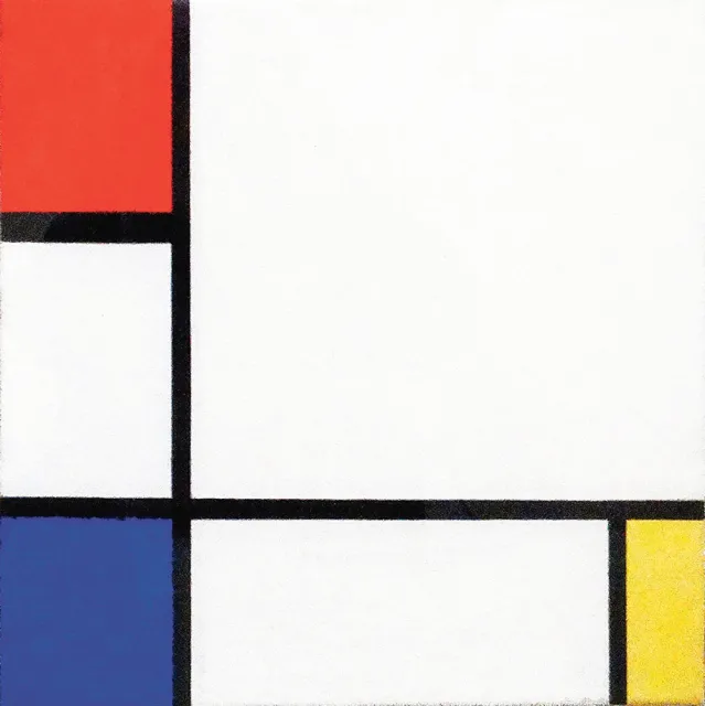 Piet Mondrian „Kompozycja No IV z czerwienią, granatem i żółcią”. / UNIVERSAL HISTORY ARCHIVE / GETTY IMAGES