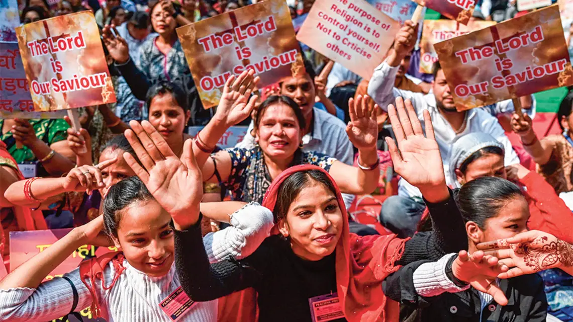Demonstracja społeczności chrześcijańskiej przeciwko przemocy wobec chrześcijan. Indie, New Delhi, 19 lutego 2023 r. / ARUN SANKAR / AFP / EAST NEWS