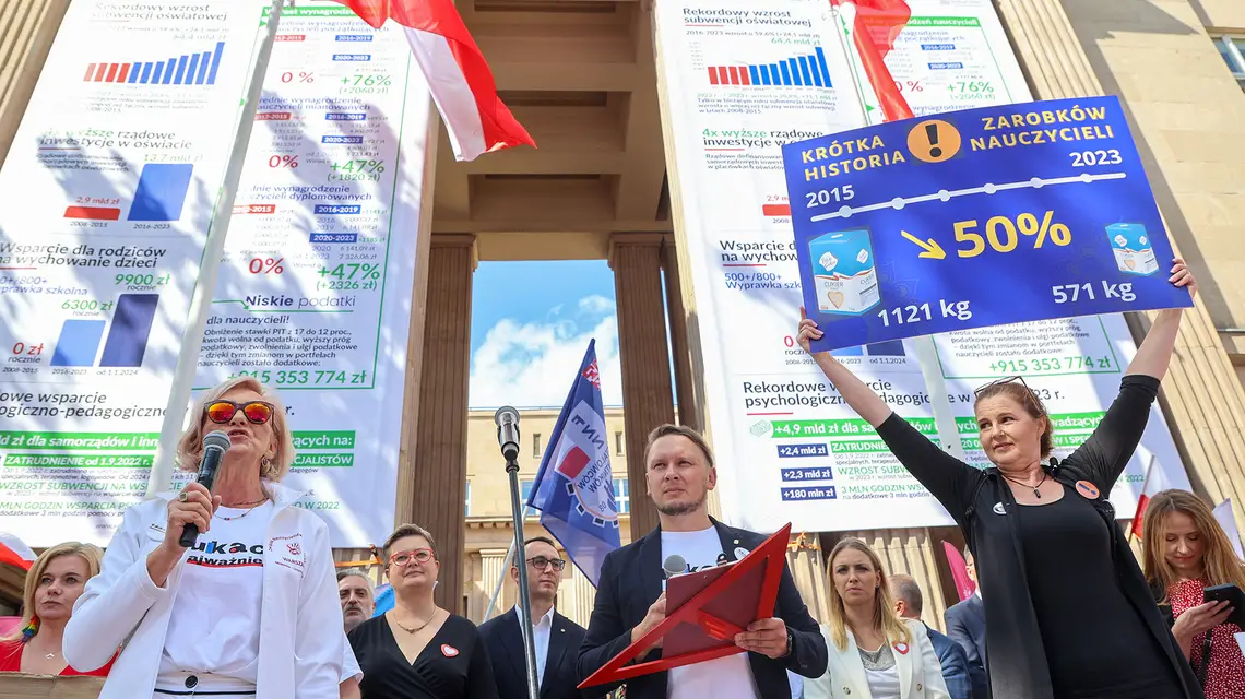 Pikieta Związku Nauczycielstwa Polskiego przed Ministerstwem Edukacji i Nauki / fot. Piotr Molecki / EAST NEWS 