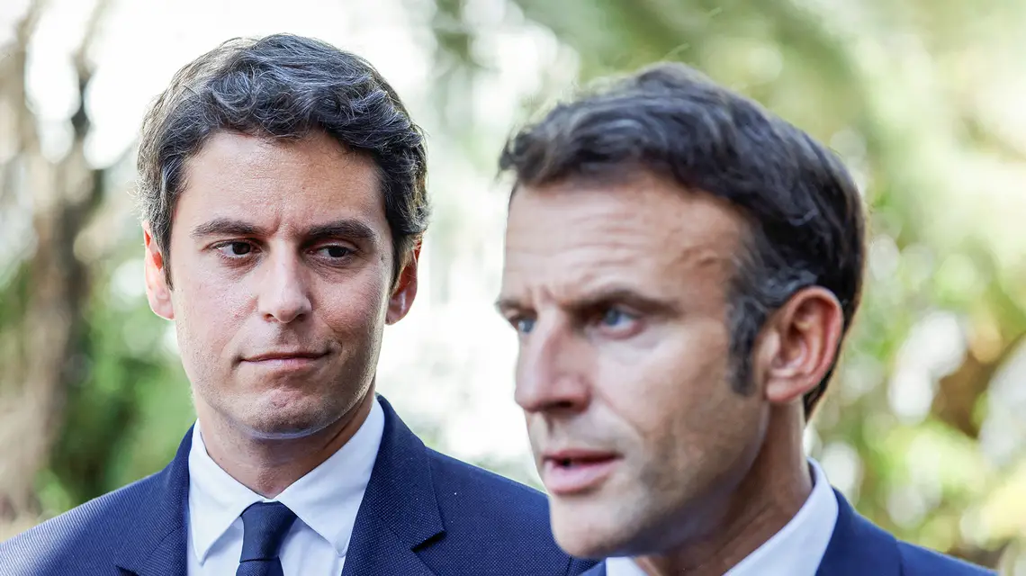 Gabriel Attal i prezydent Macron. Paryż, 1 września 2023 r.