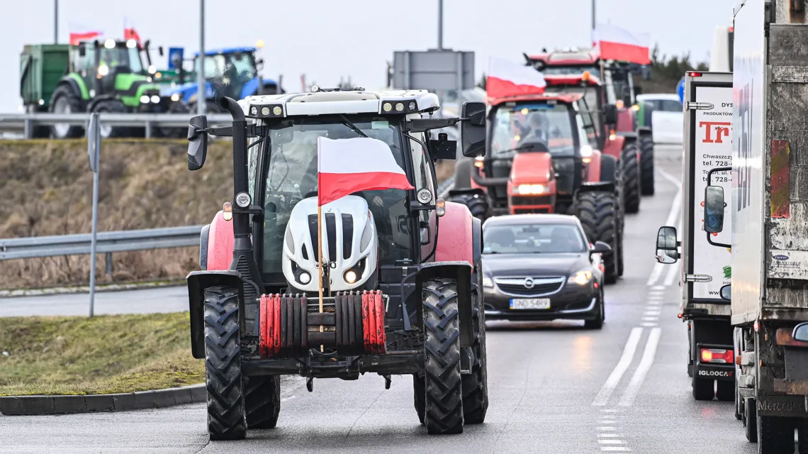 Polscy rolnicy protestują przeciw importowi z Ukrainy i wymogom Zielonego Ładu. Nowy Dwór Gdański, 24 stycznia 2024 r. / Wojciech Stróżyk / REPORTER