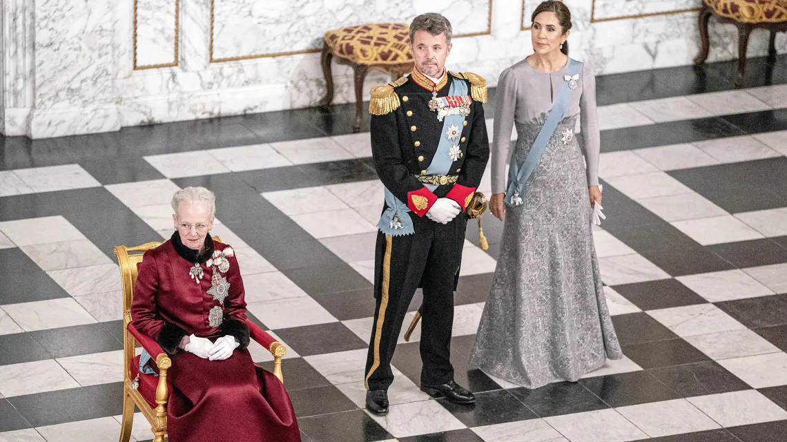 Królowa Danii Małgorzata II, książe Frederik i księżna Maria. Kopenhaga, 3 stycznia 2023 r. / fot. Liselotte Sabroe / AP / EAST NEWS