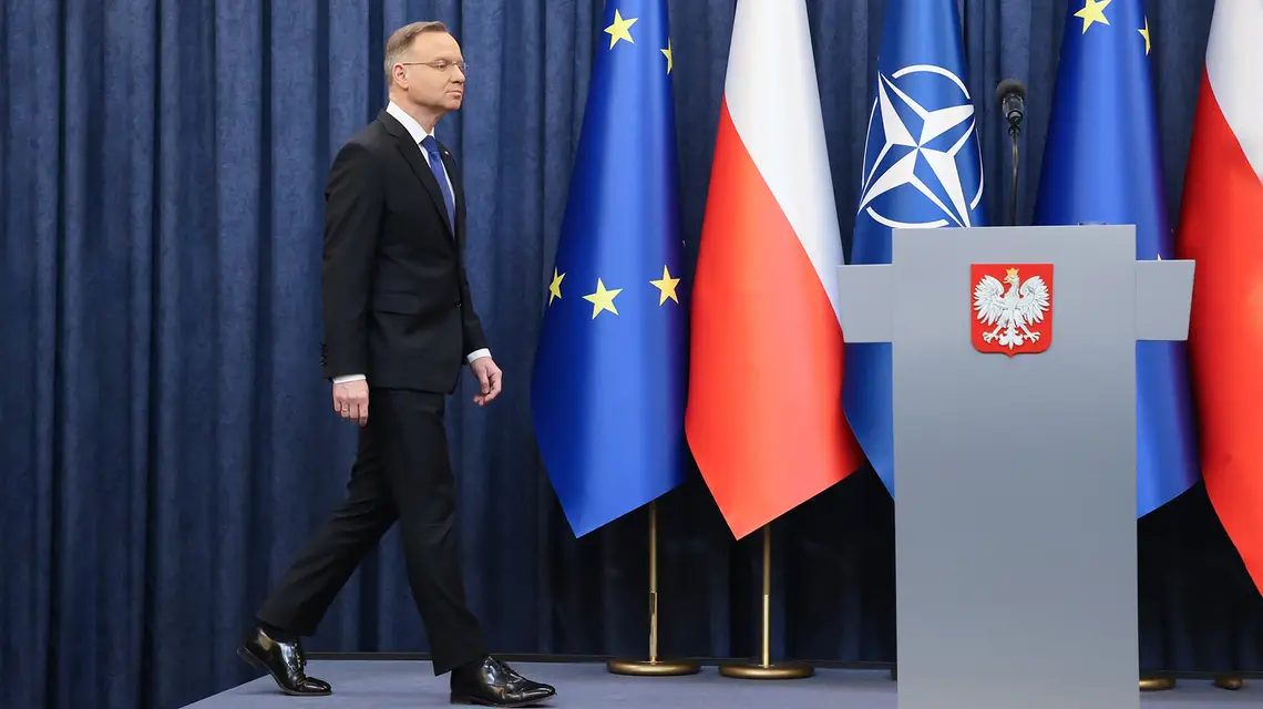 Prezydent Andrzej Duda przed wygłoszeniem oświadczenia nt. zatrzymania polityków PiS Mariusza Kamińskiego i Macieja Wąsika, Warszawa, 10 stycznia 2024 r. // Fot. Piotr Molecki / East News